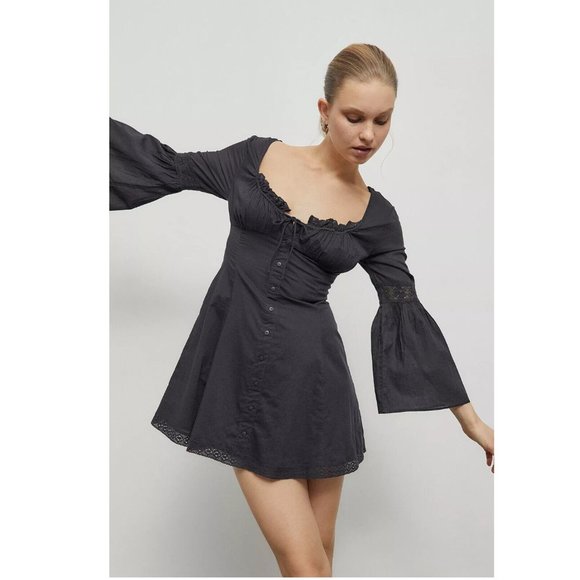 Urban Outfitters UO Carrie Corset Flute Sleeve Mini Dress Buttondown XS - Picture 2 of 8